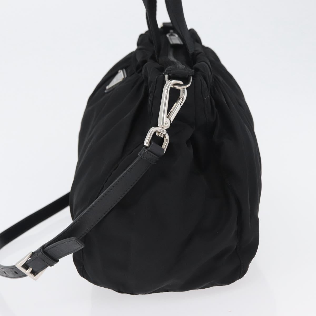 PRADA Hand Bag Nylon 2way Black Silver Auth 166856