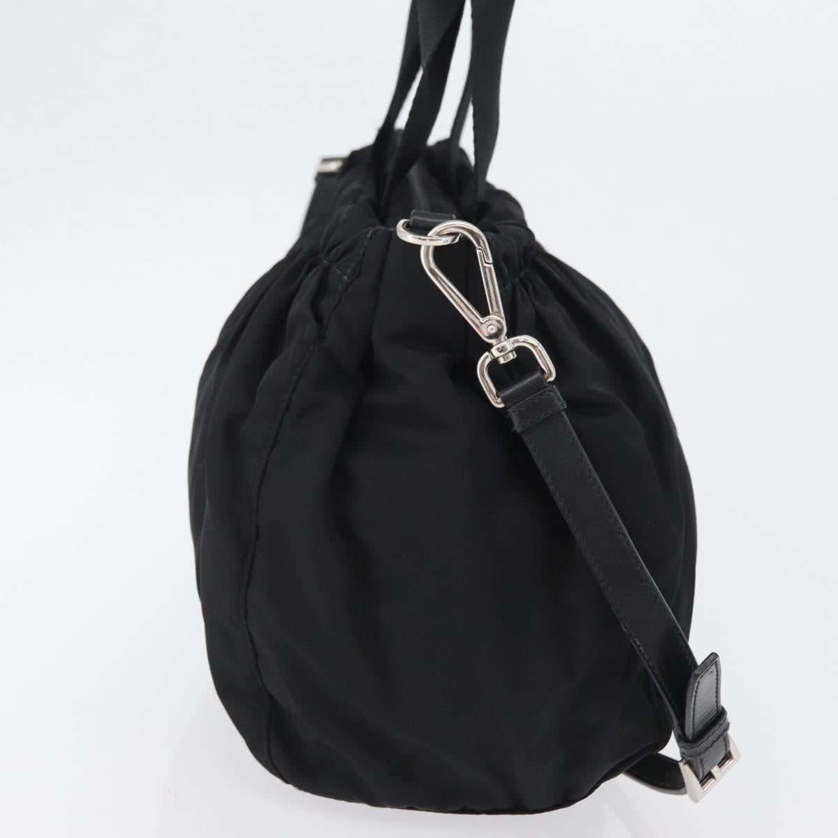 PRADA Hand Bag Nylon 2way Black Silver Auth 166856