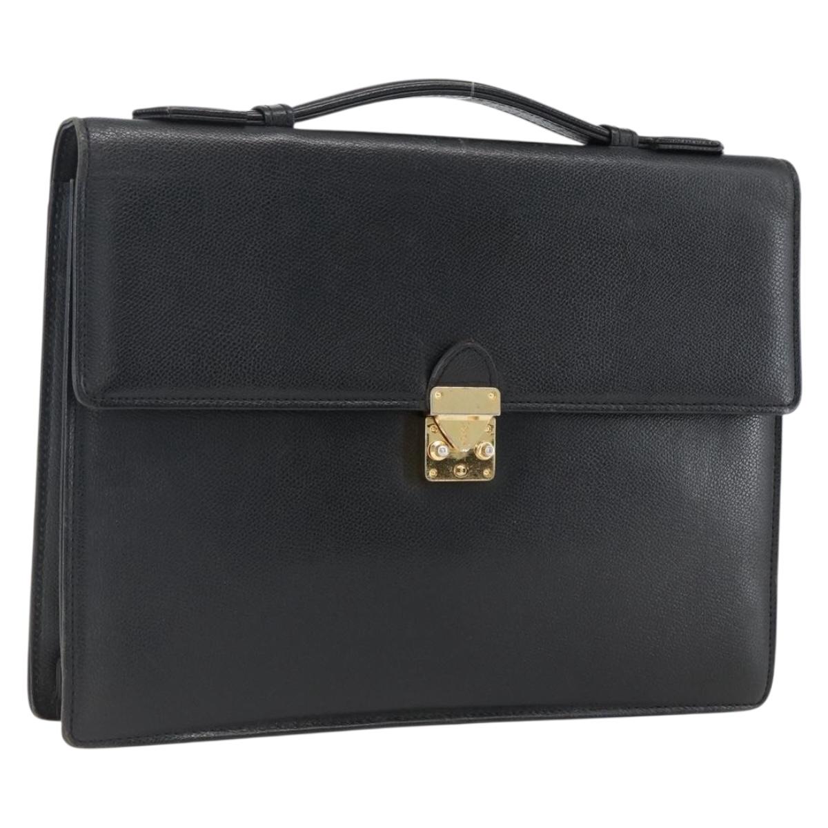 SAINT LAURENT Hand Bag Leather Black Gold Auth 166857
