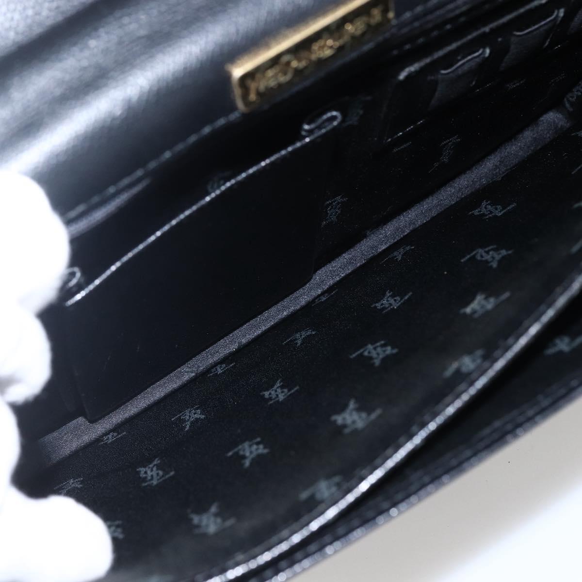 SAINT LAURENT Hand Bag Leather Black Gold Auth 166857