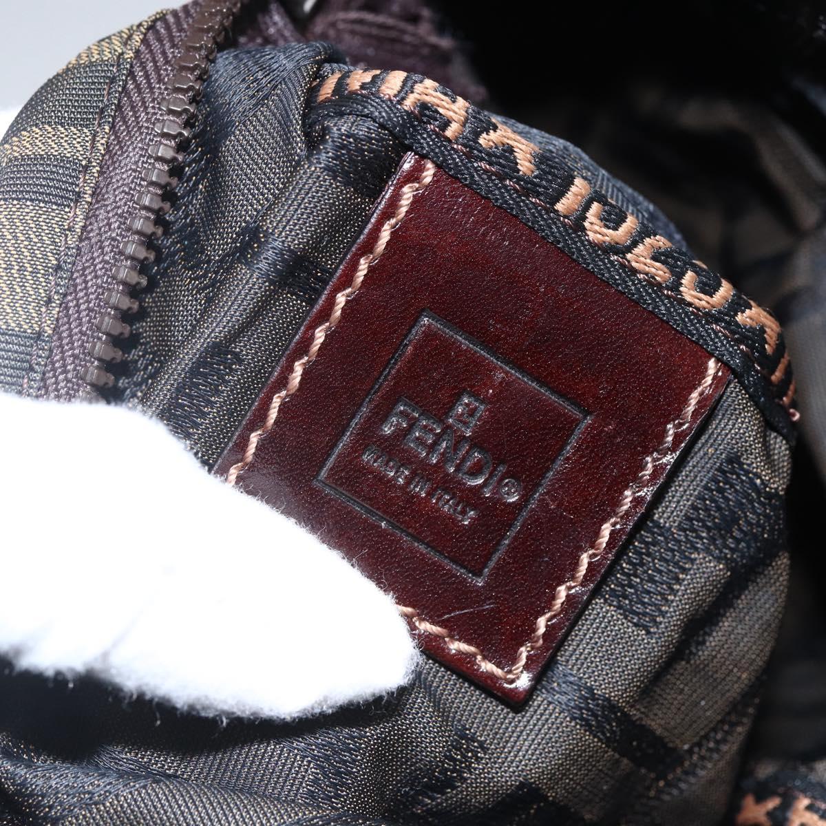 FENDI Zucca Canvas Hand Bag Brown Black Auth 166858