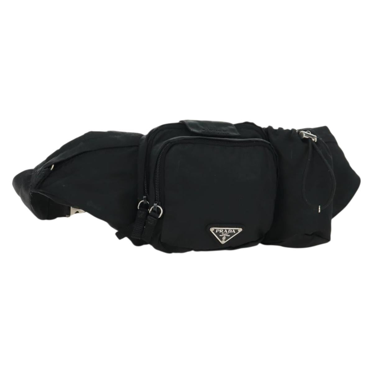 PRADA Bum Bag Body Bag Nylon Black Silver Auth 166860A