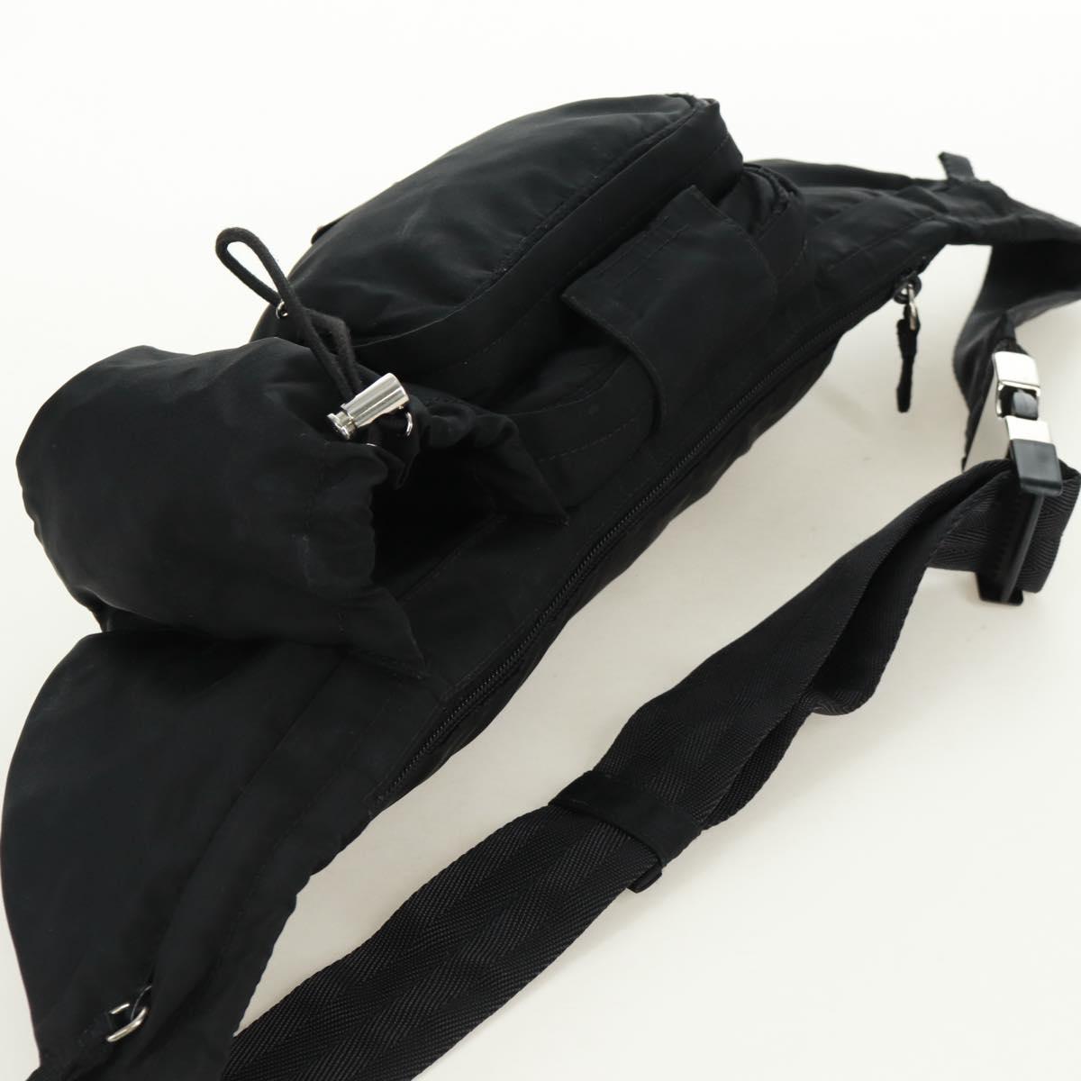 PRADA Bum Bag Body Bag Nylon Black Silver Auth 166860A