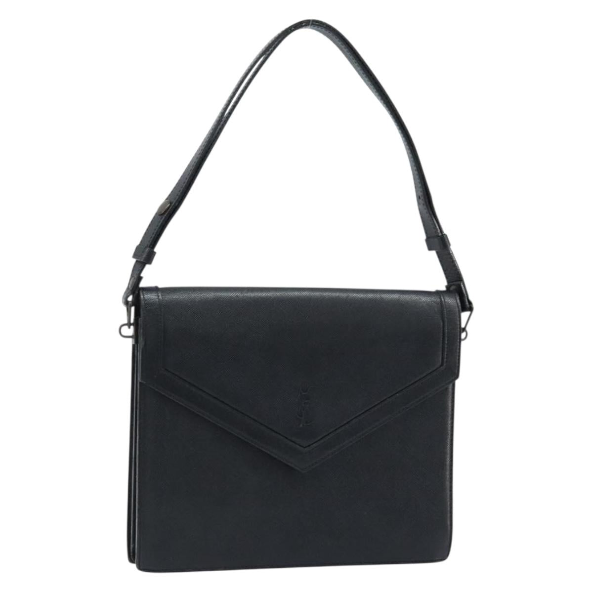 SAINT LAURENT Hand Bag Leather Black Auth 166862