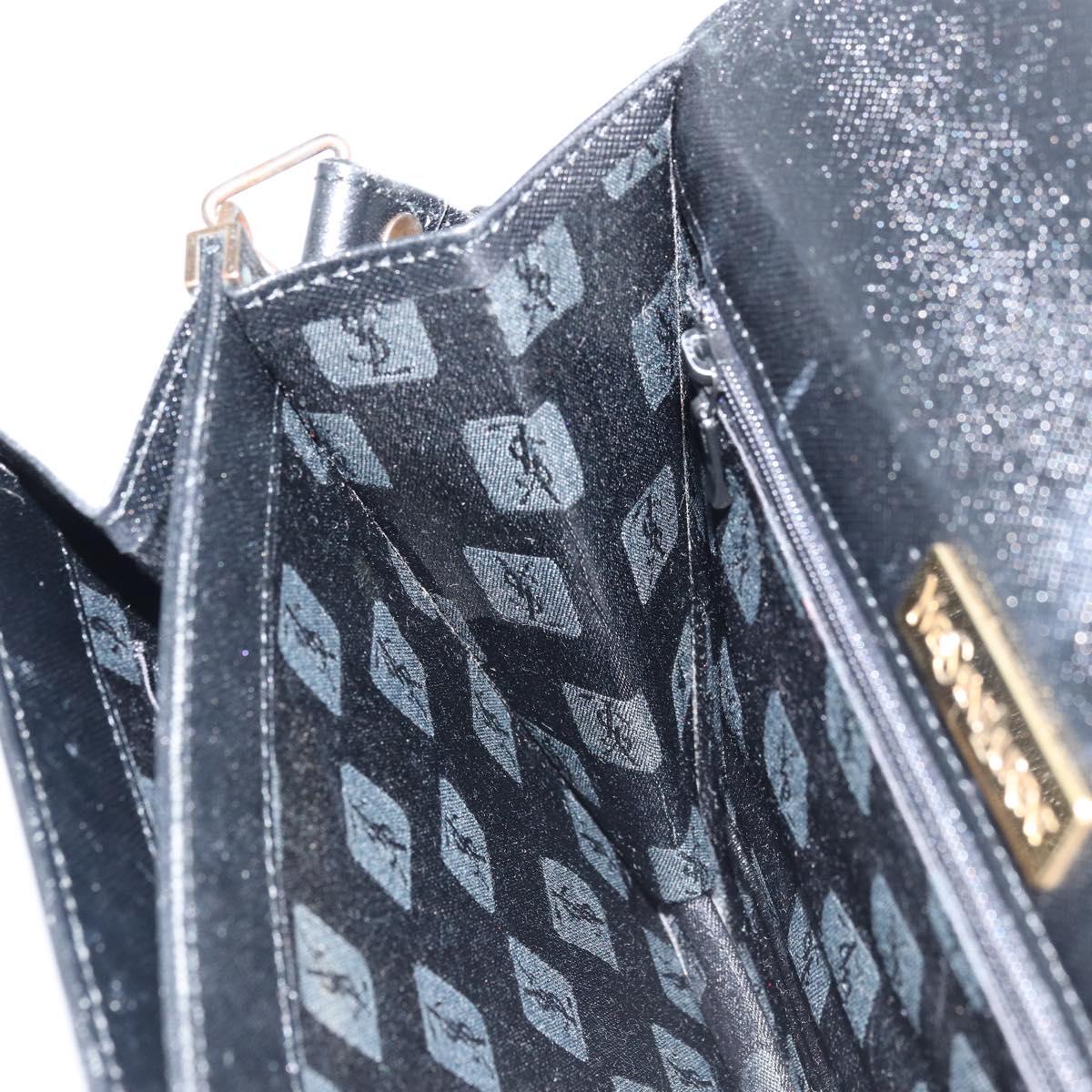 SAINT LAURENT Hand Bag Leather Black Auth 166862