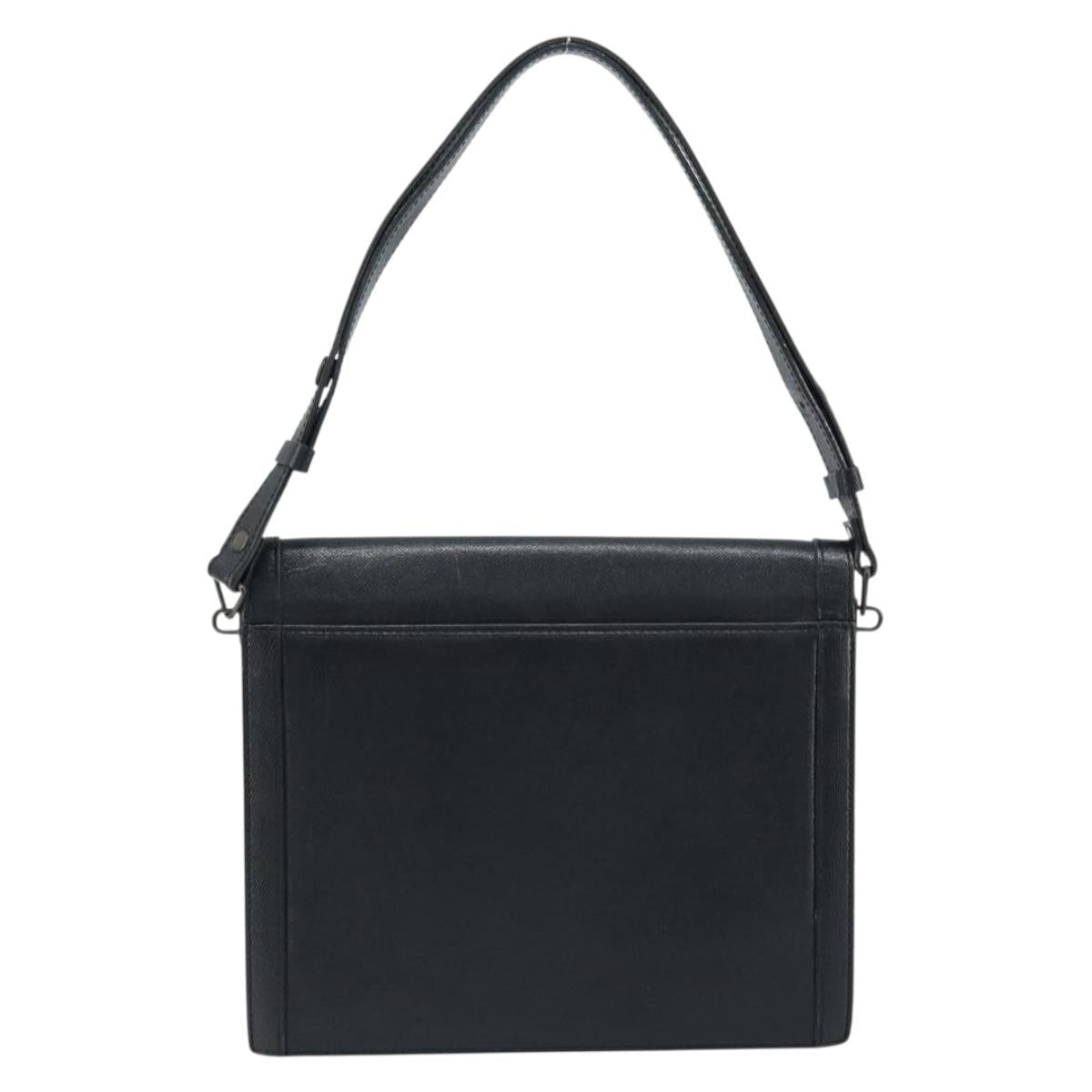 SAINT LAURENT Hand Bag Leather Black Auth 166862