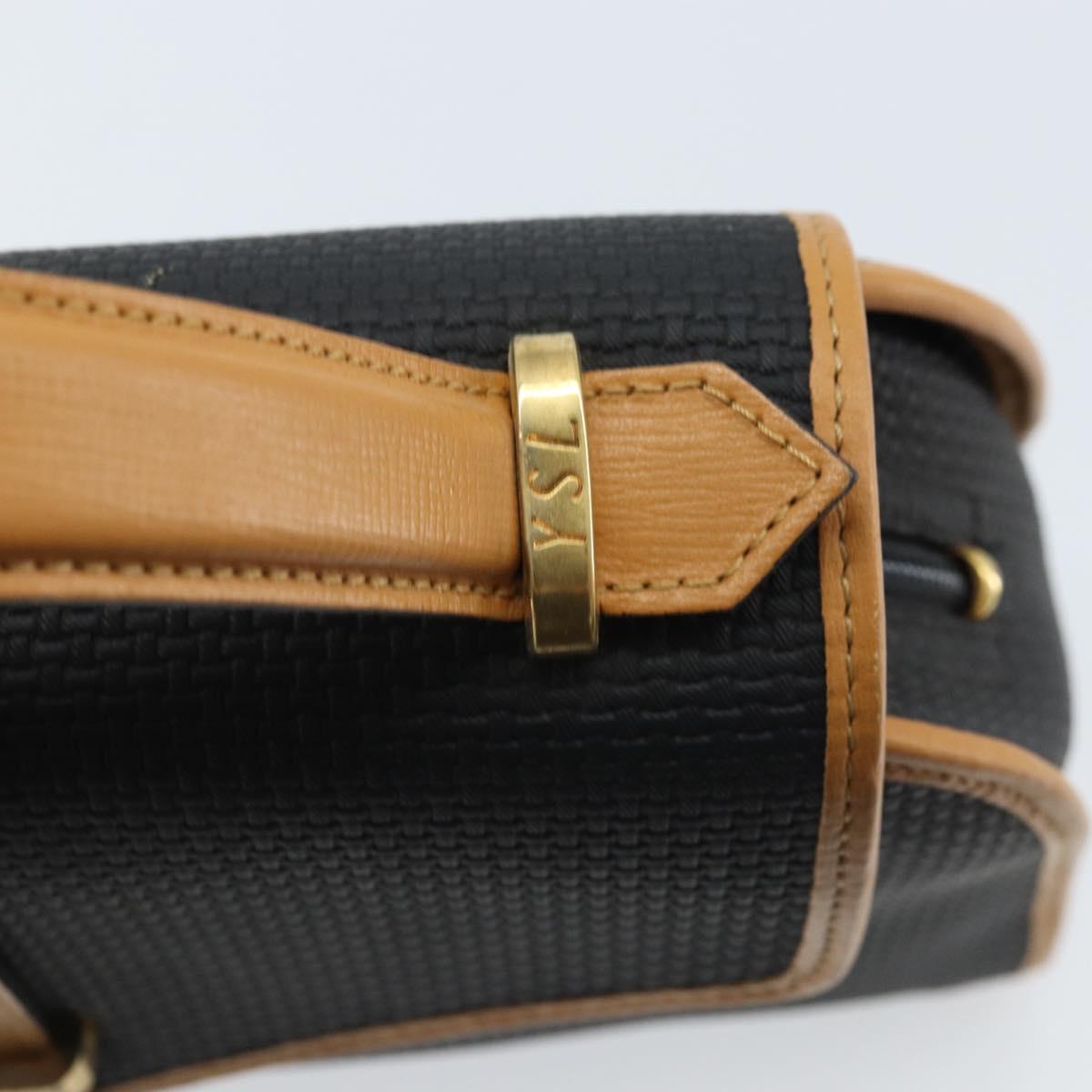 SAINT LAURENT Hand Bag Leather Black Gold Brown Auth 166879A