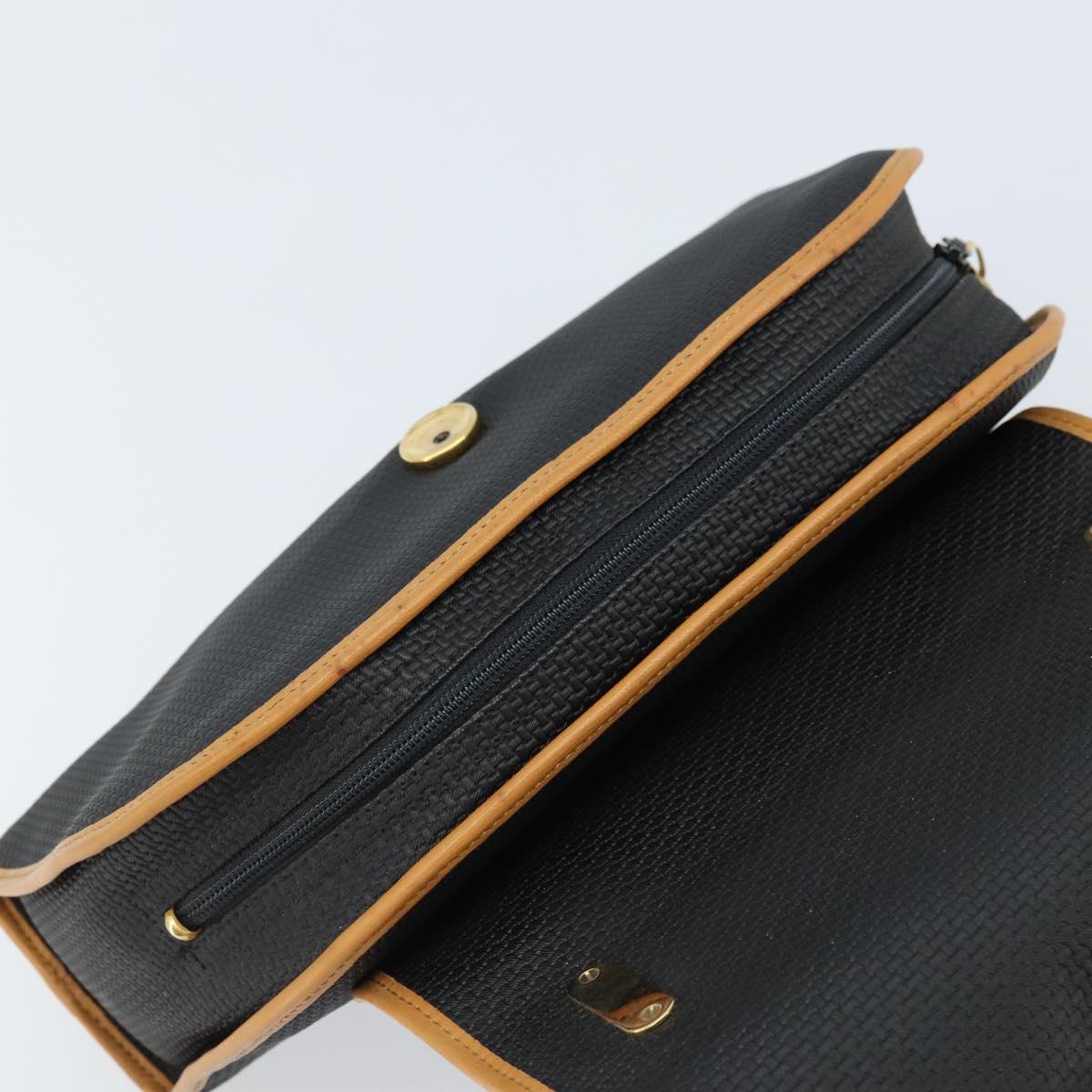 SAINT LAURENT Hand Bag Leather Black Gold Brown Auth 166879A