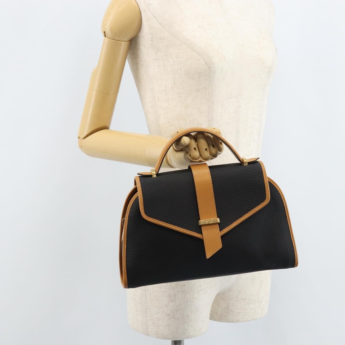 SAINT LAURENT Hand Bag Leather Black Gold Brown Auth 166879A