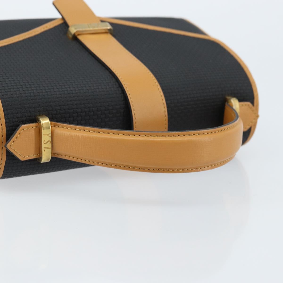 SAINT LAURENT Hand Bag Leather Black Gold Brown Auth 166879A