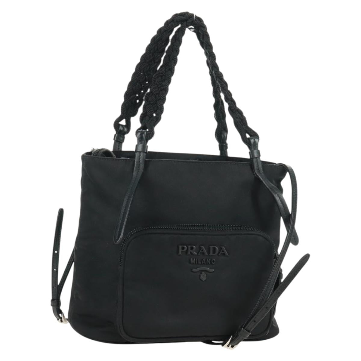 PRADA Hand Bag Nylon 2way Black Silver 1BA207 Auth 166882SAM