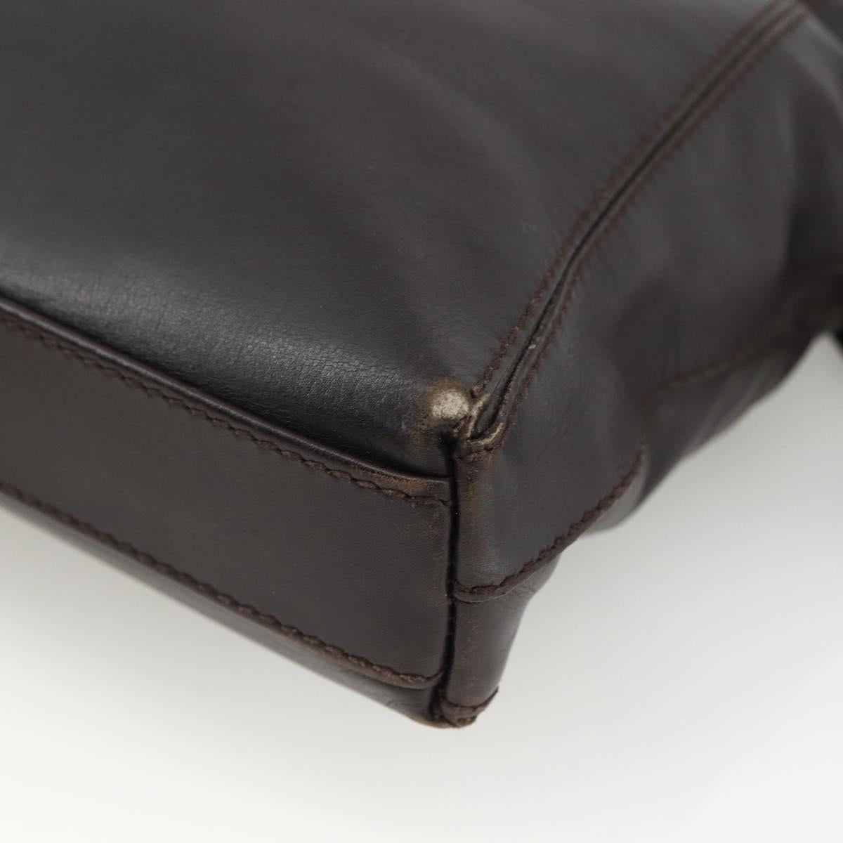 BVLGARI Shoulder Bag Leather Dark Brown Silver Auth 166883