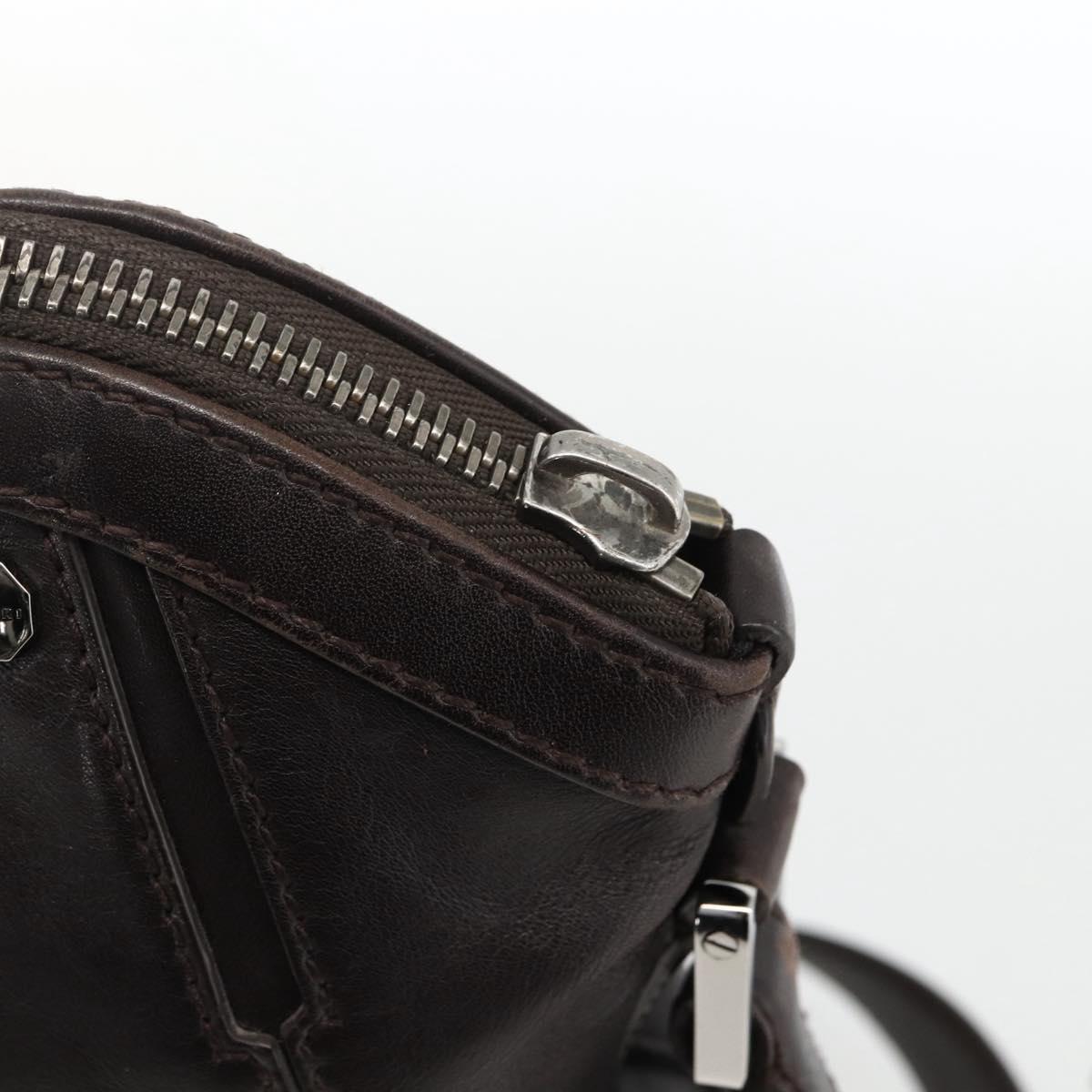 BVLGARI Shoulder Bag Leather Dark Brown Silver Auth 166883