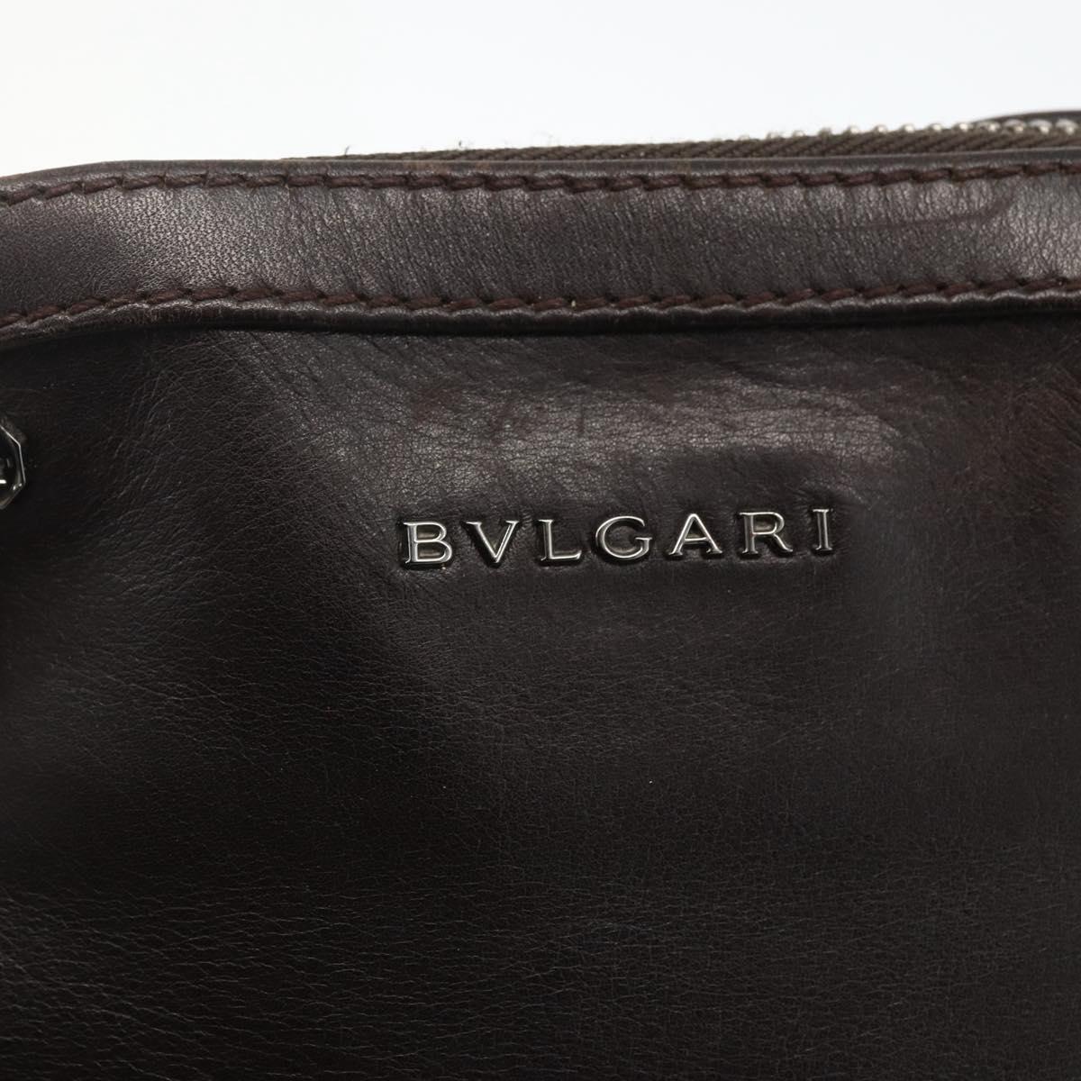 BVLGARI Shoulder Bag Leather Dark Brown Silver Auth 166883