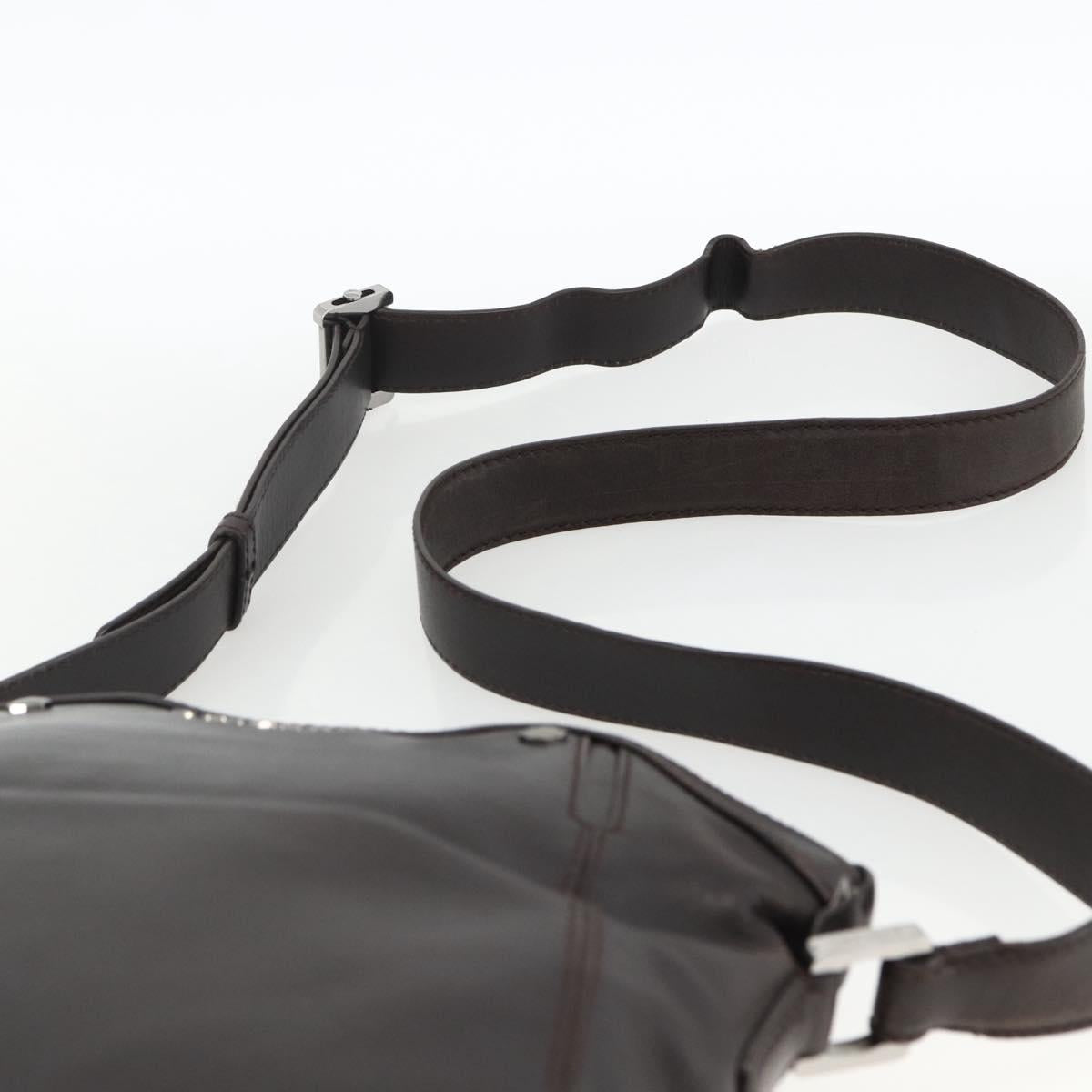 BVLGARI Shoulder Bag Leather Dark Brown Silver Auth 166883