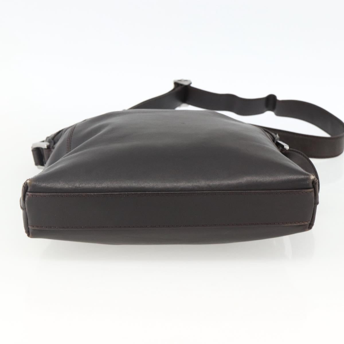BVLGARI Shoulder Bag Leather Dark Brown Silver Auth 166883