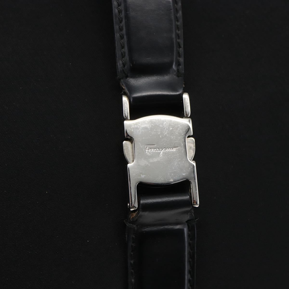 Salvatore Ferragamo Shoulder Bag Nylon Black Silver Auth 166884