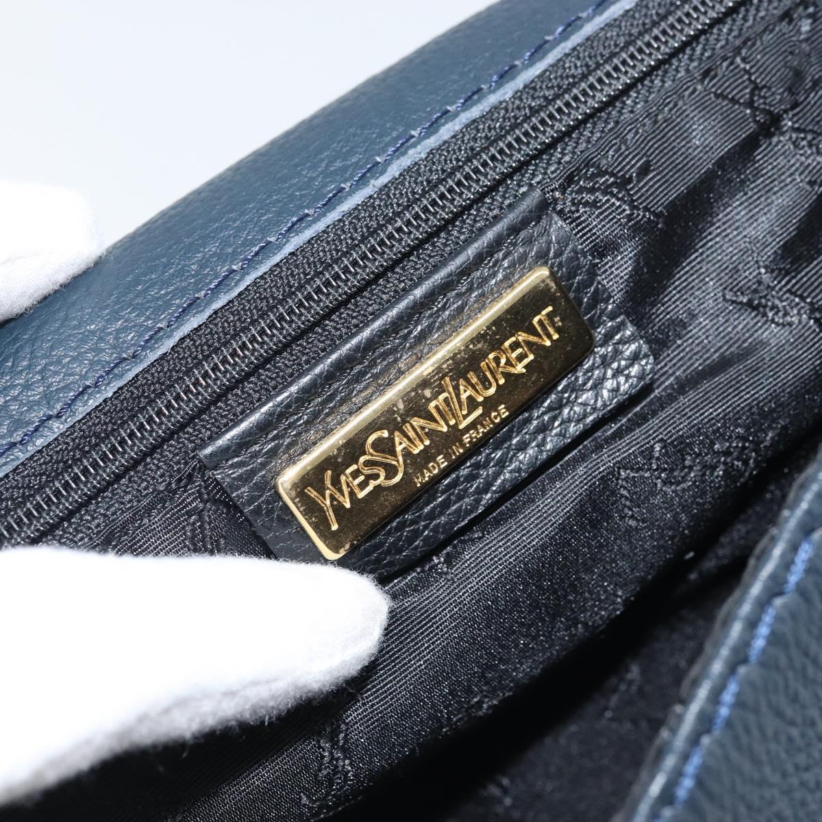 SAINT LAURENT Backpack Leather Navy Gold Auth 166885