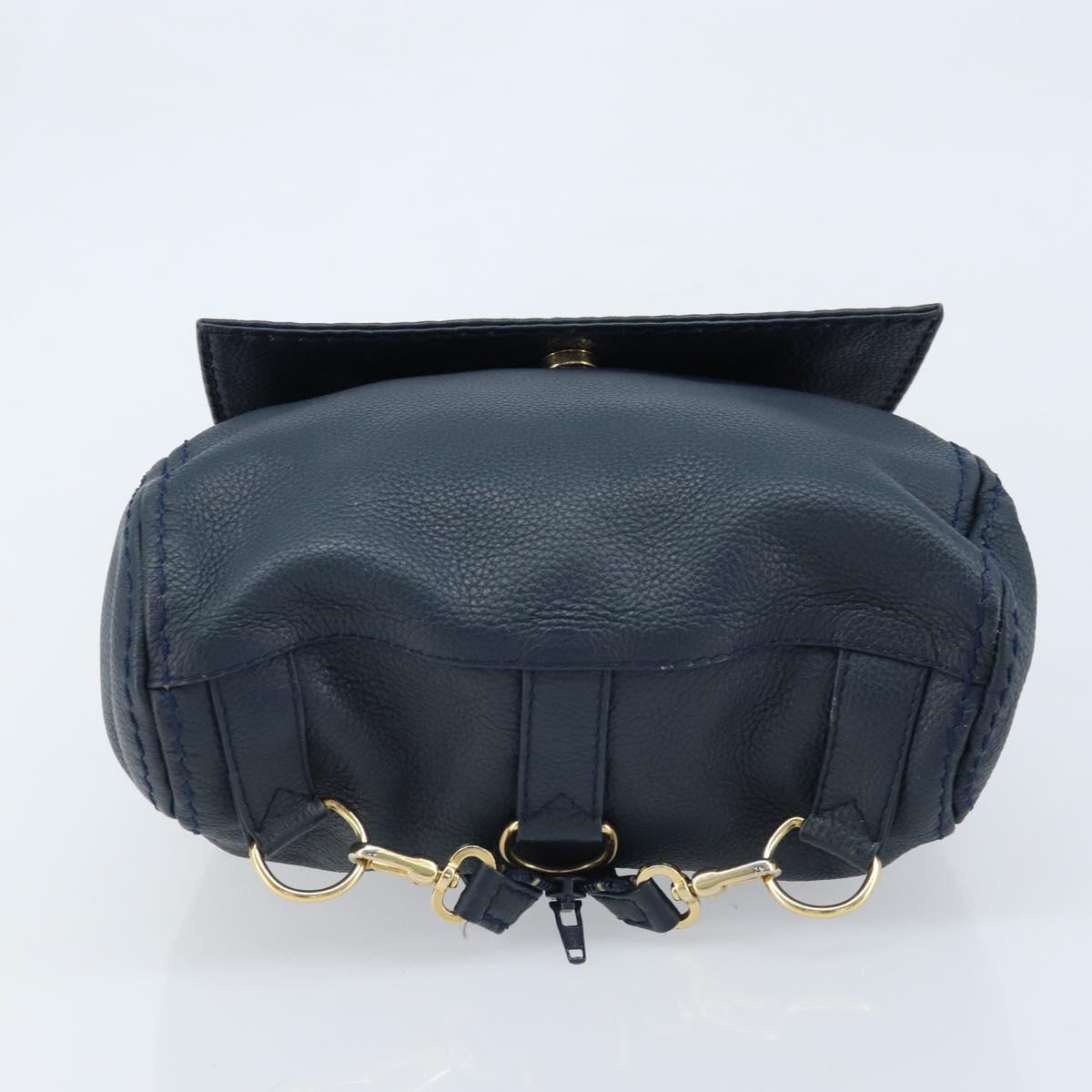 SAINT LAURENT Backpack Leather Navy Gold Auth 166885
