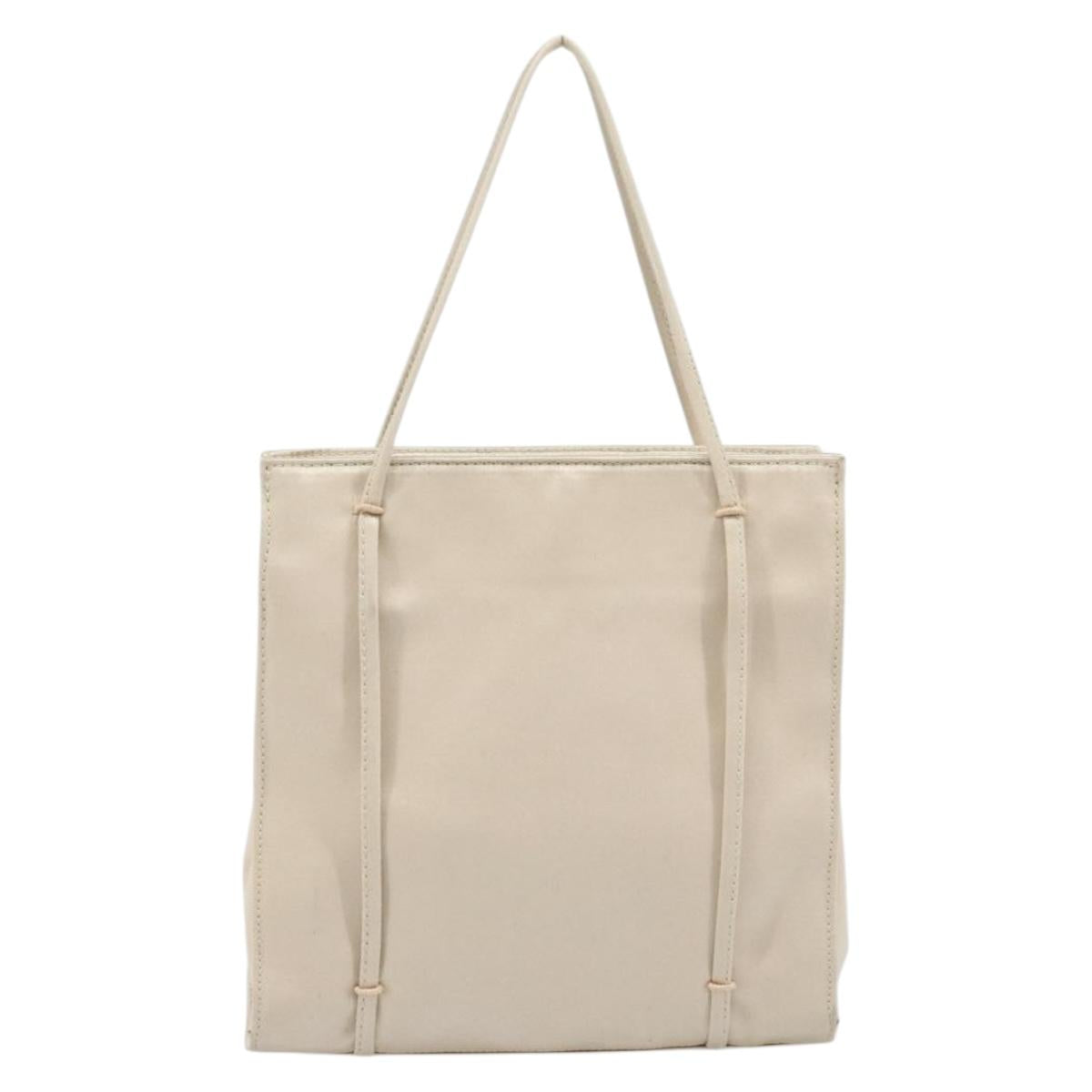 PRADA Hand Bag Satin Silver Metallic beige Auth 166888