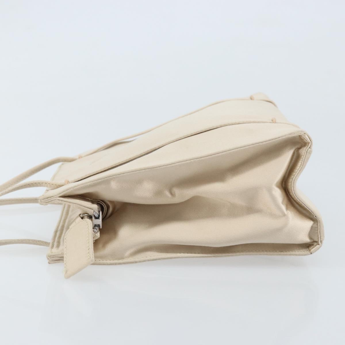 PRADA Hand Bag Satin Silver Metallic beige Auth 166888