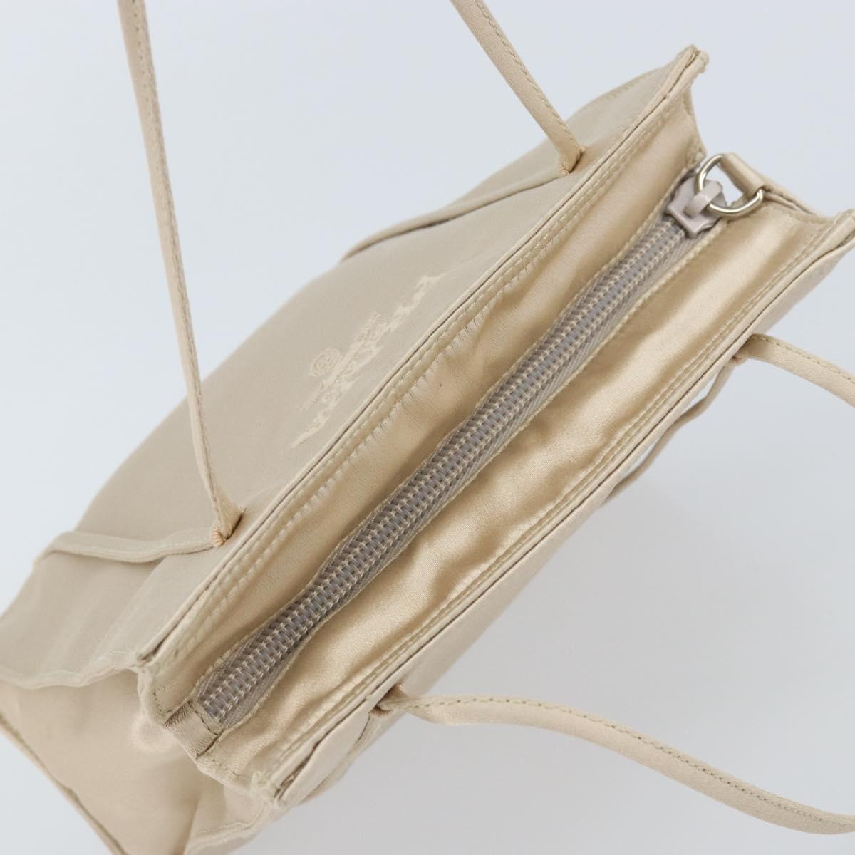 PRADA Hand Bag Satin Silver Metallic beige Auth 166888