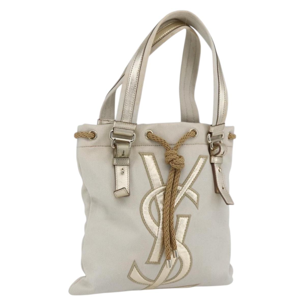 SAINT LAURENT Tote Bag Canvas Beige Gold 123435 Auth 166889