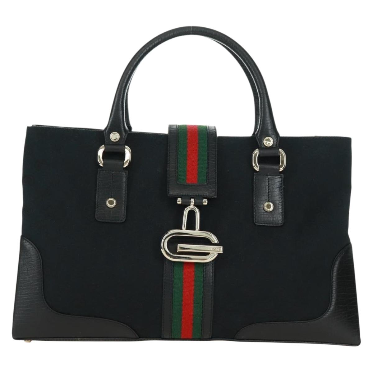 GUCCI GG Canvas Web Sherry Line Hand Bag Black Gold Red 131325 Auth 166893SAM