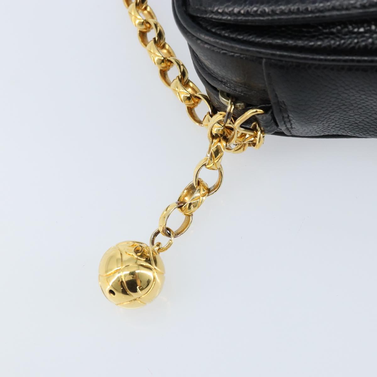 CHANEL Chain Shoulder Bag Caviar Skin Black Gold CC Auth 166896SAV