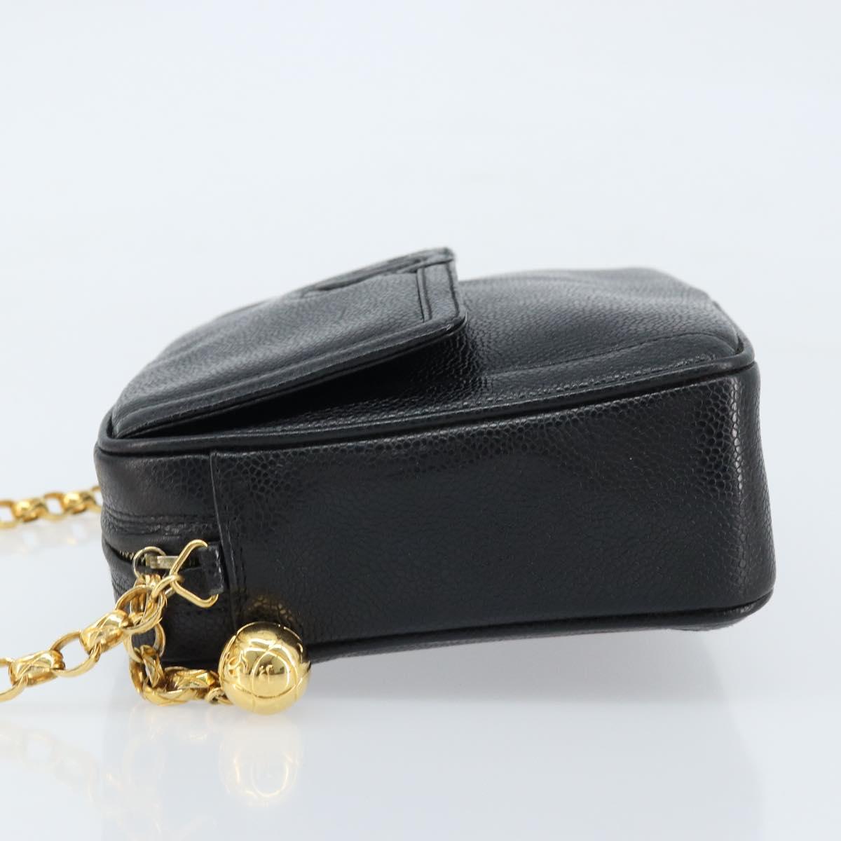 CHANEL Chain Shoulder Bag Caviar Skin Black Gold CC Auth 166896SAV