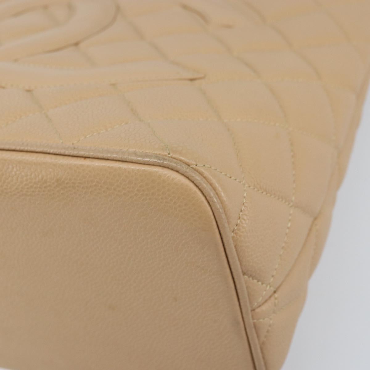 CHANEL Matelasse Reprint Tote Bag Caviar Skin Beige Gold CC Auth 166898SAV