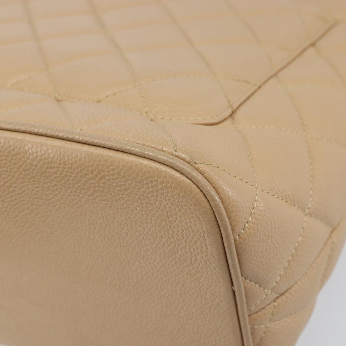 CHANEL Matelasse Reprint Tote Bag Caviar Skin Beige Gold CC Auth 166898SAV