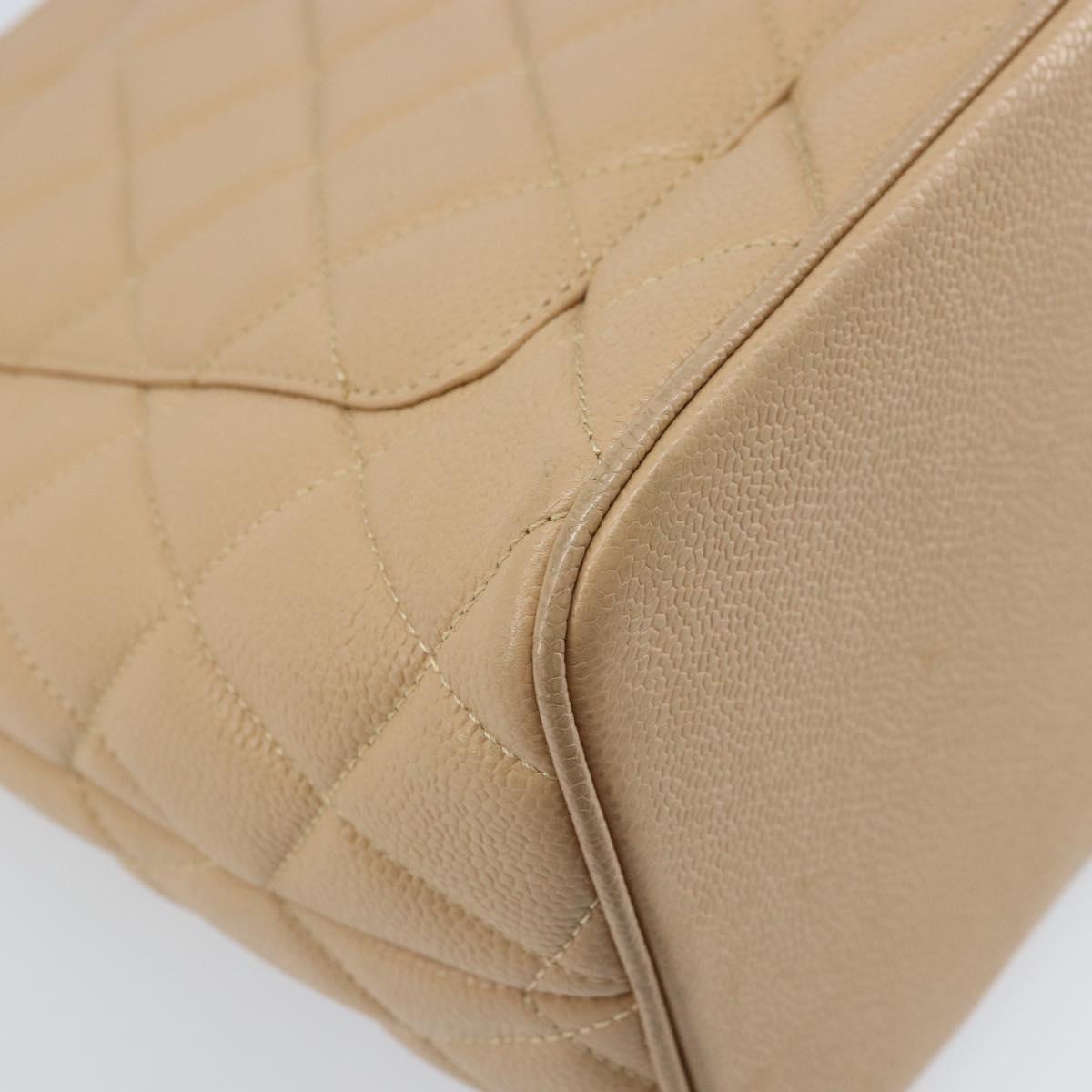 CHANEL Matelasse Reprint Tote Bag Caviar Skin Beige Gold CC Auth 166898SAV