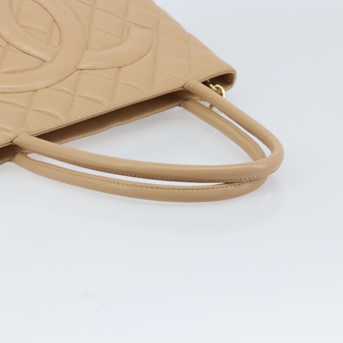 CHANEL Matelasse Reprint Tote Bag Caviar Skin Beige Gold CC Auth 166898SAV