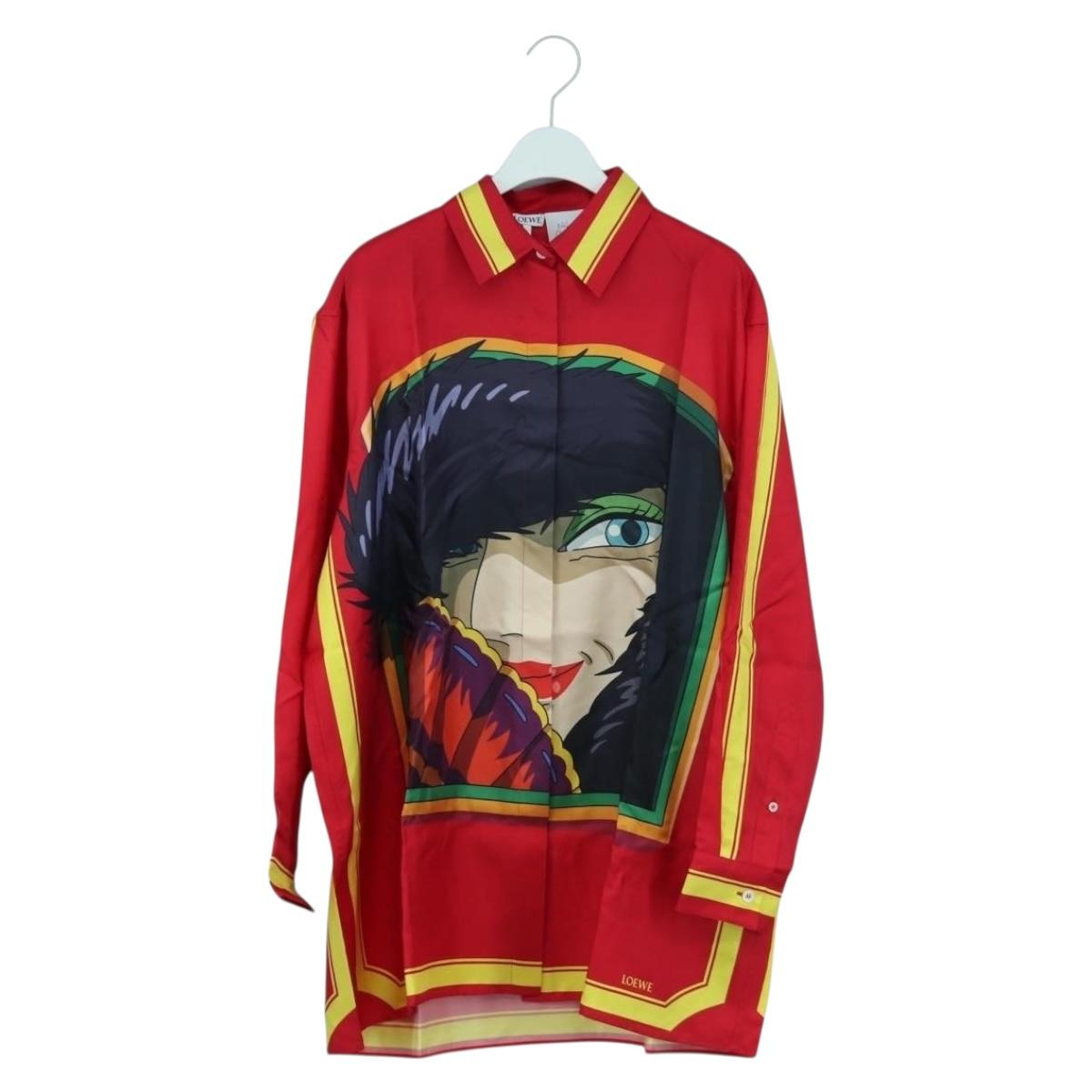 LOEWE ﾃ Studio Ghibli Polo Shirt Howl's Moving Castle Silk Red Auth 166935SM