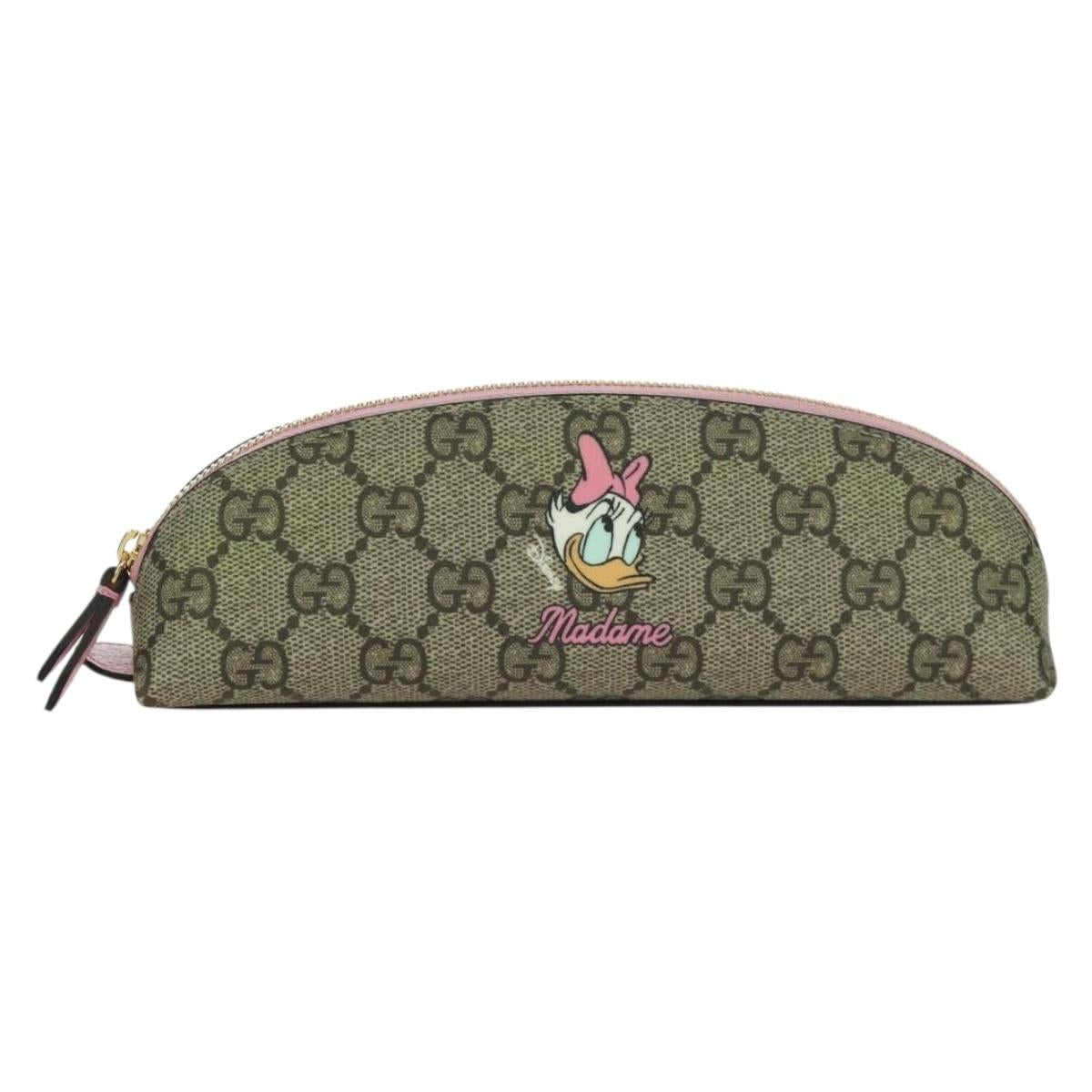 GUCCI GUCCIxDisney GG Supreme Pen Case PVC Beige Gold 662129 Auth 166937SM