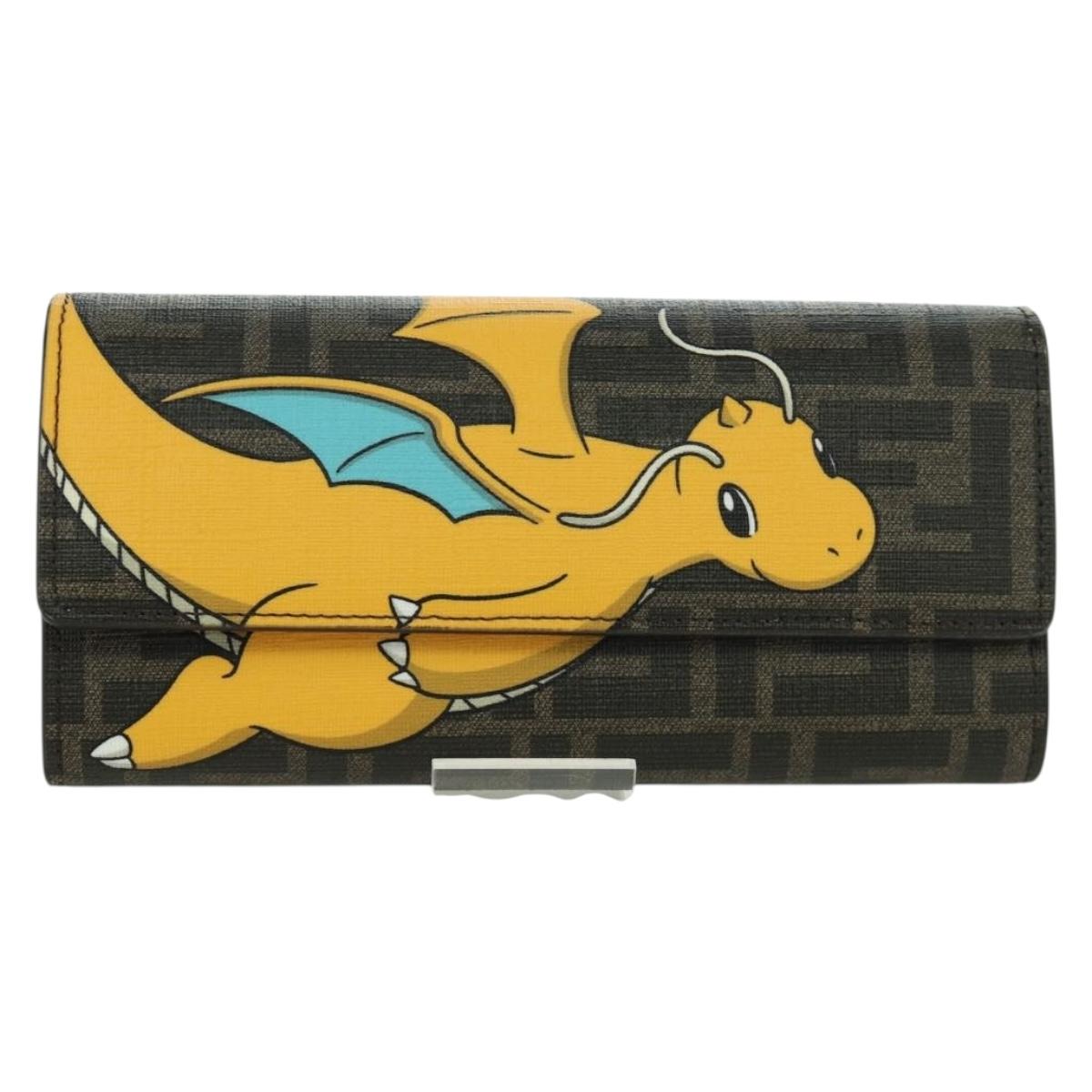 FENDI xFRGMTxPOKEMON Zucca Canvas Chain Wallet Dragon Bag Black Auth 166959SM