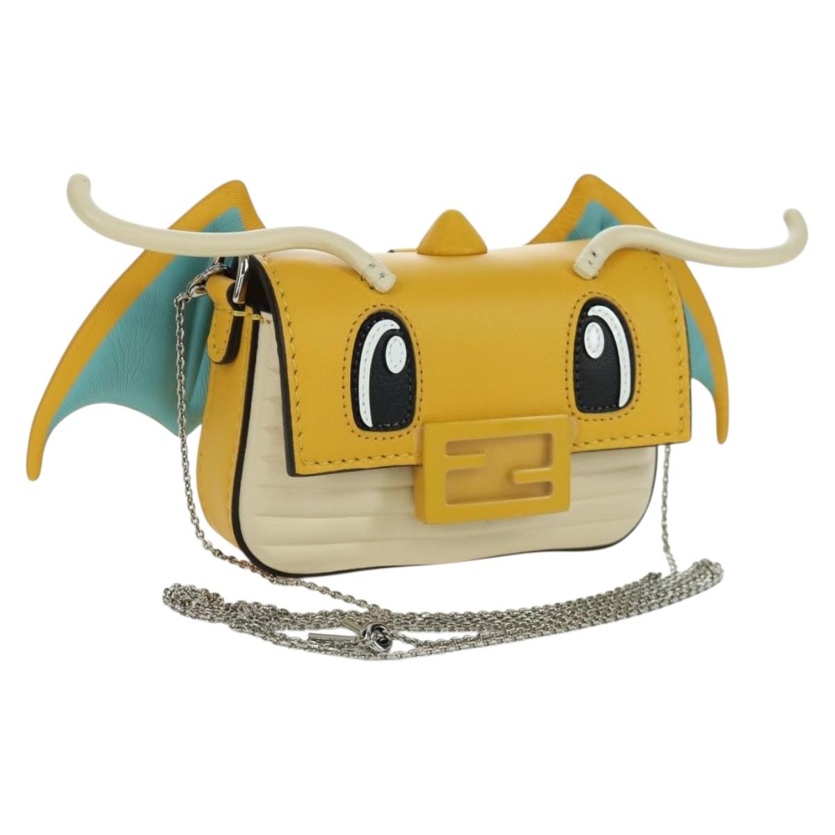FENDI x FRGMT x POKﾃ窺ON Nano Bucket Dragon Bag Leather Yellow Auth 166960SM