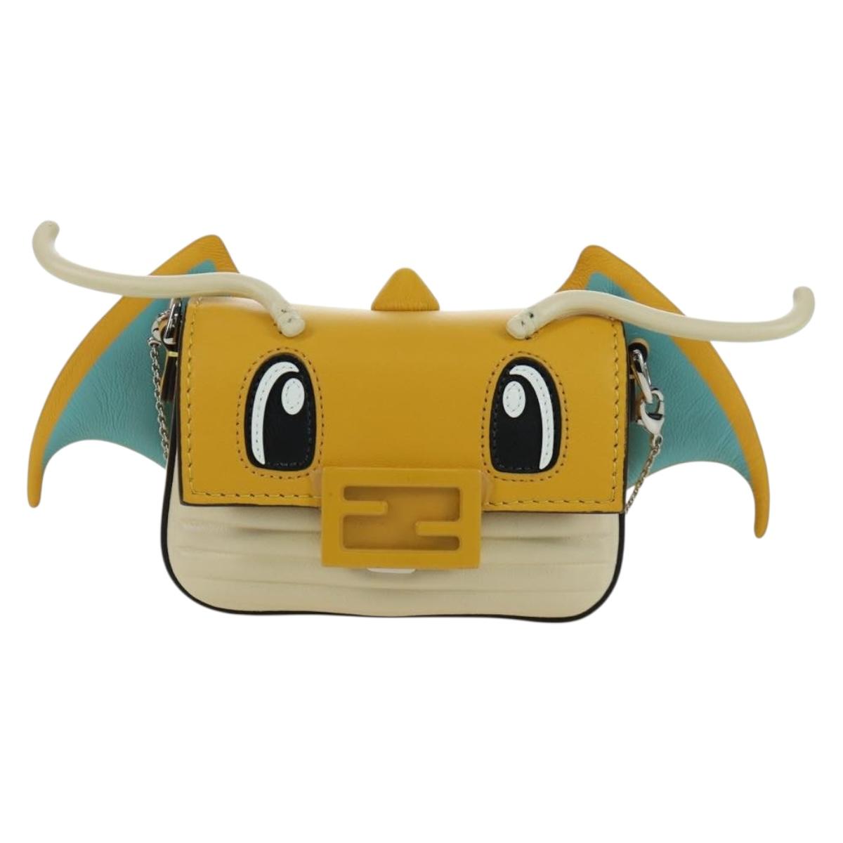 FENDI x FRGMT x POKﾃ窺ON Nano Bucket Dragon Bag Leather Yellow Auth 166960SM