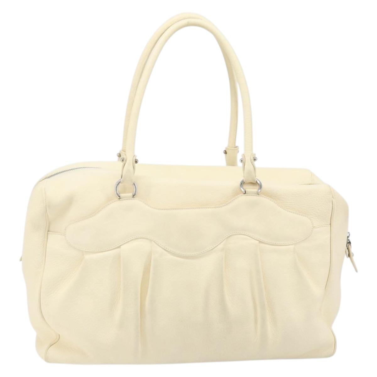 Salvatore Ferragamo Gancini Hand Bag Leather White Silver Auth 166988