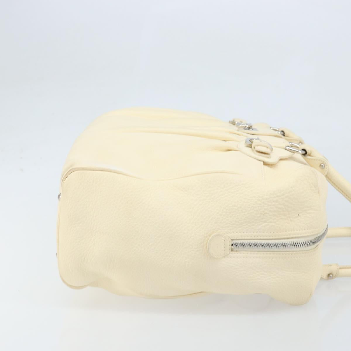Salvatore Ferragamo Gancini Hand Bag Leather White Silver Auth 166988