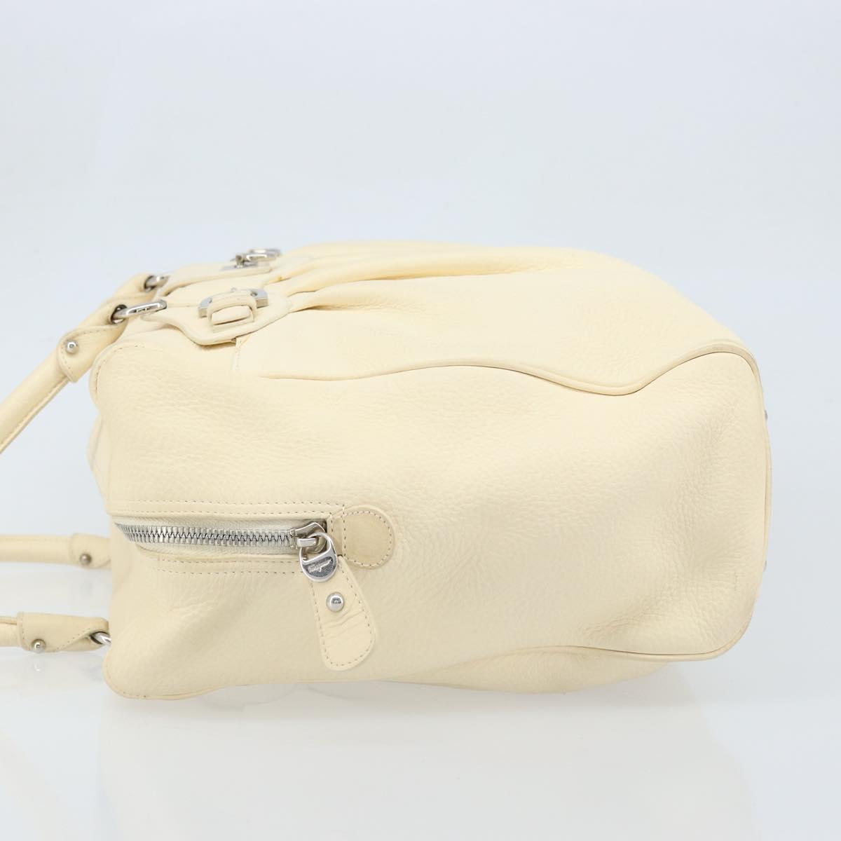 Salvatore Ferragamo Gancini Hand Bag Leather White Silver Auth 166988