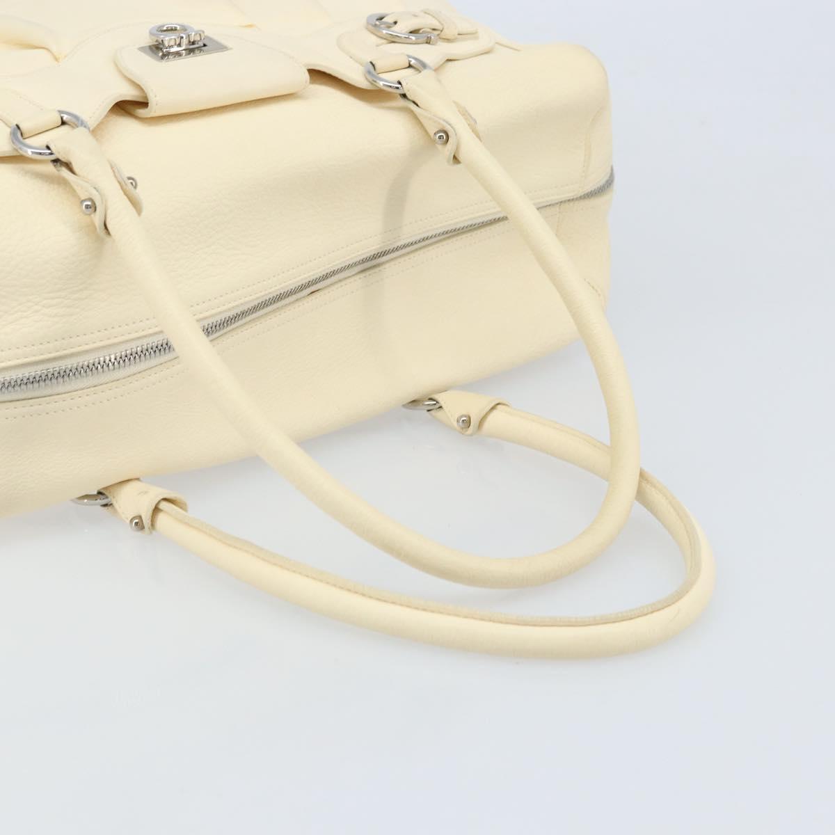 Salvatore Ferragamo Gancini Hand Bag Leather White Silver Auth 166988