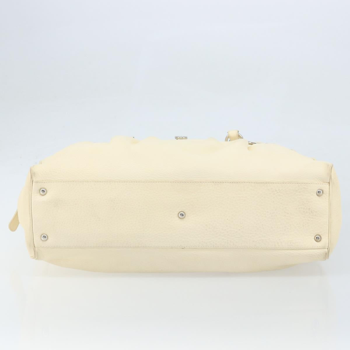 Salvatore Ferragamo Gancini Hand Bag Leather White Silver Auth 166988