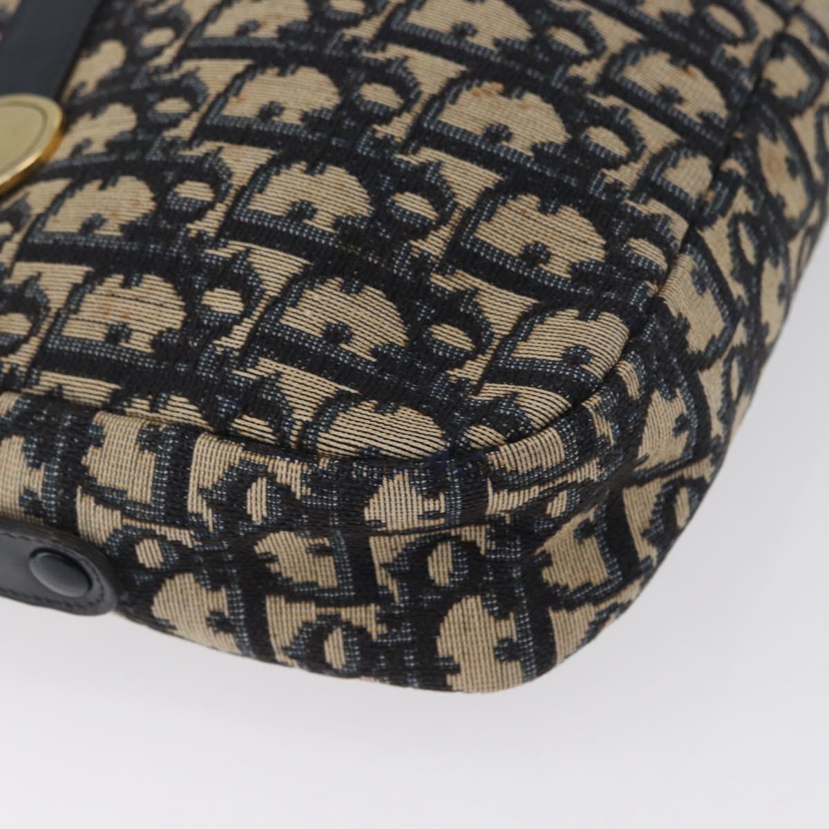 Christian Dior Trotter Canvas Shoulder Bag Navy Gold Auth 166990