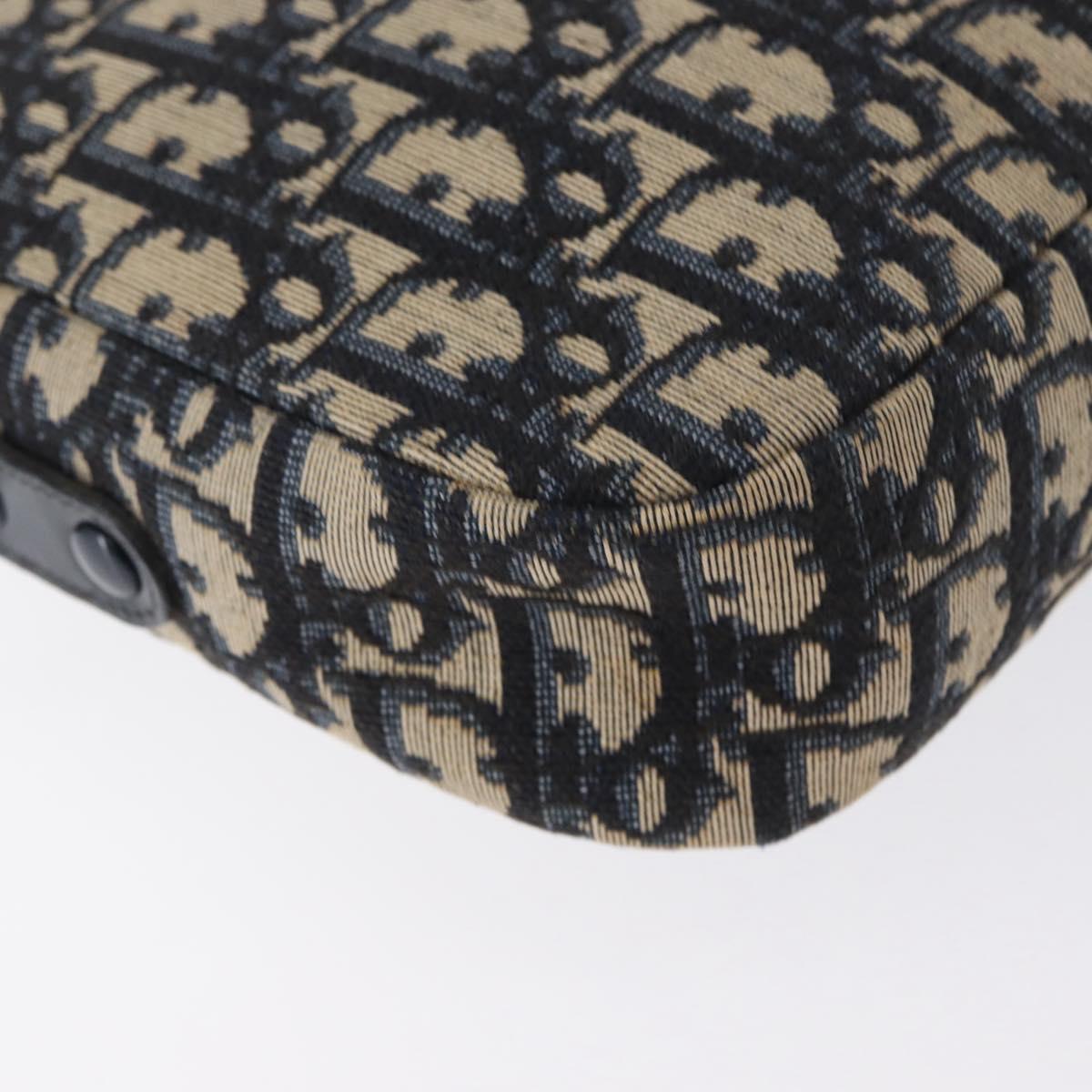 Christian Dior Trotter Canvas Shoulder Bag Navy Gold Auth 166990