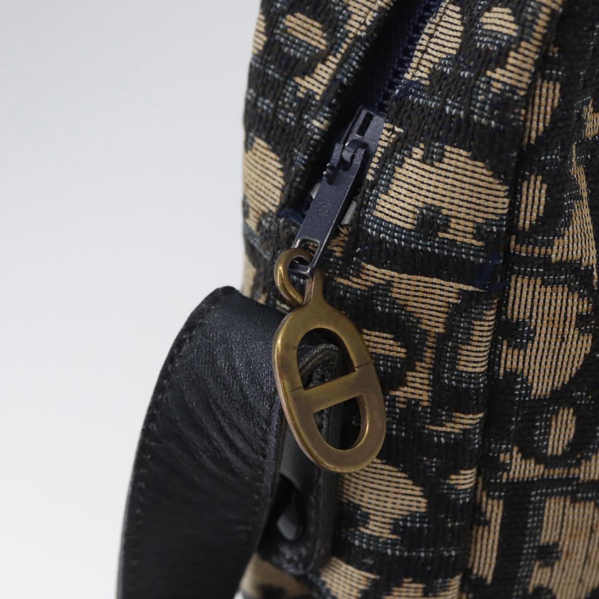 Christian Dior Trotter Canvas Shoulder Bag Navy Gold Auth 166990