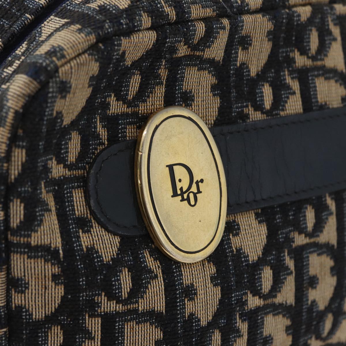 Christian Dior Trotter Canvas Shoulder Bag Navy Gold Auth 166990