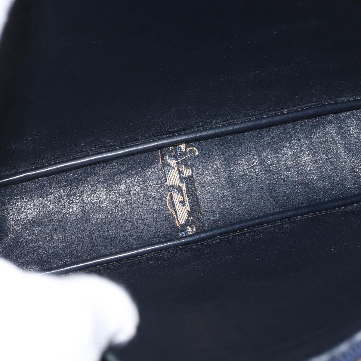 Christian Dior Trotter Canvas Shoulder Bag Navy Gold Auth 166990
