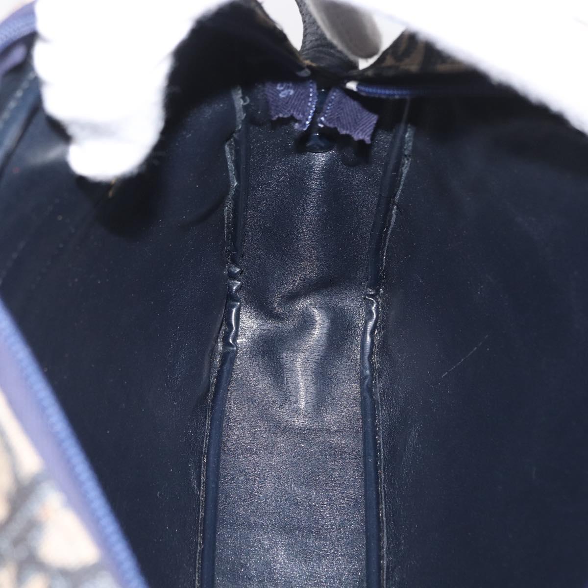 Christian Dior Trotter Canvas Shoulder Bag Navy Gold Auth 166990